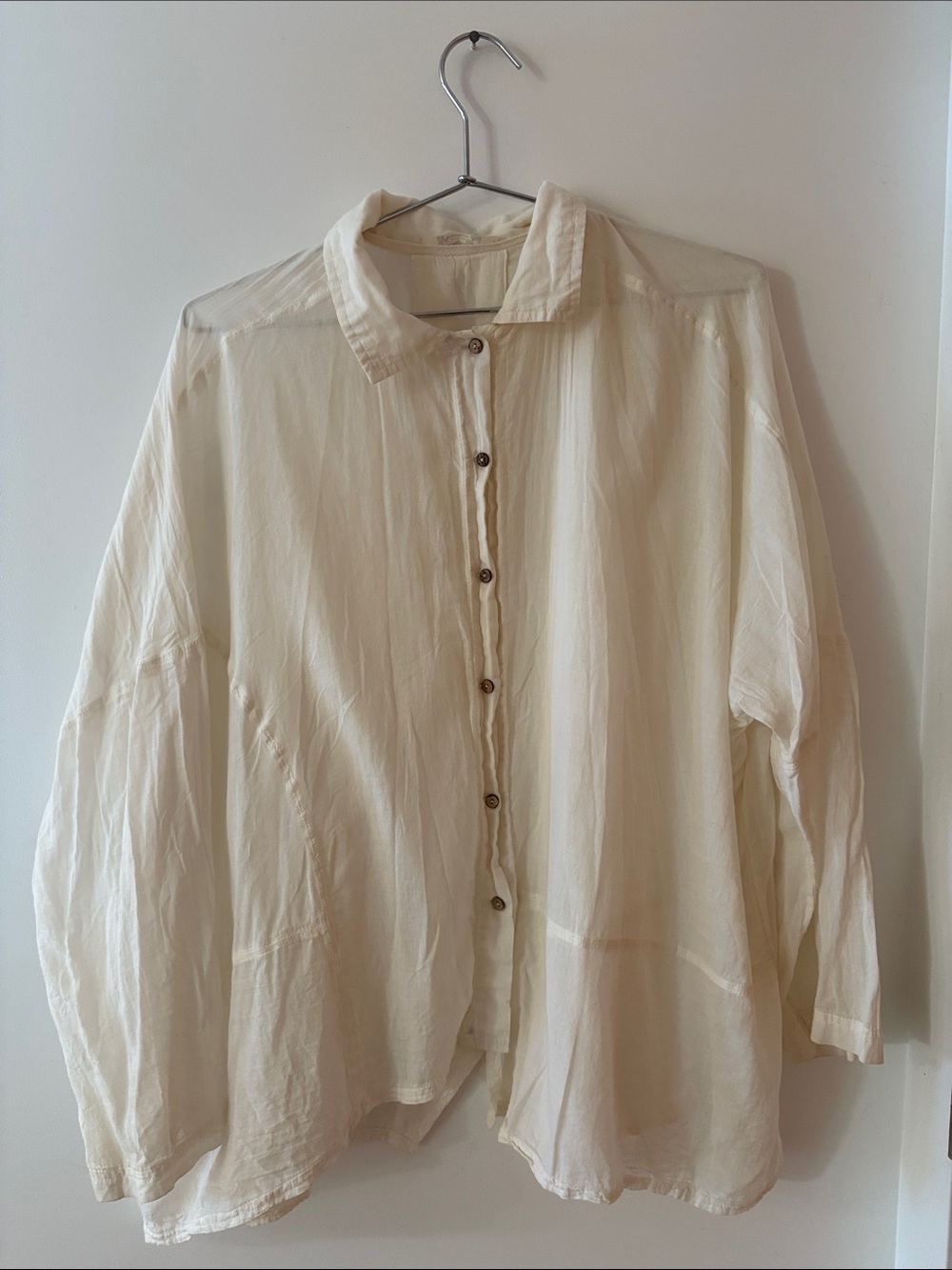 Free People Cream Button-Front Oversized Shirt